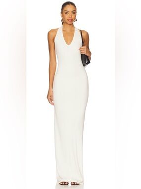 Eterne Cream Halter Maxi Dress Small Ribbed Bodycon Made In USA NWT